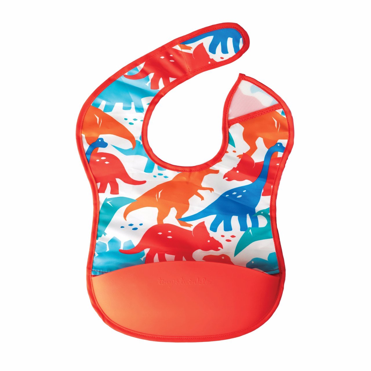 Tiny Twinkle - Mess - Proof Silicone Pocket Bib - Red Dino
