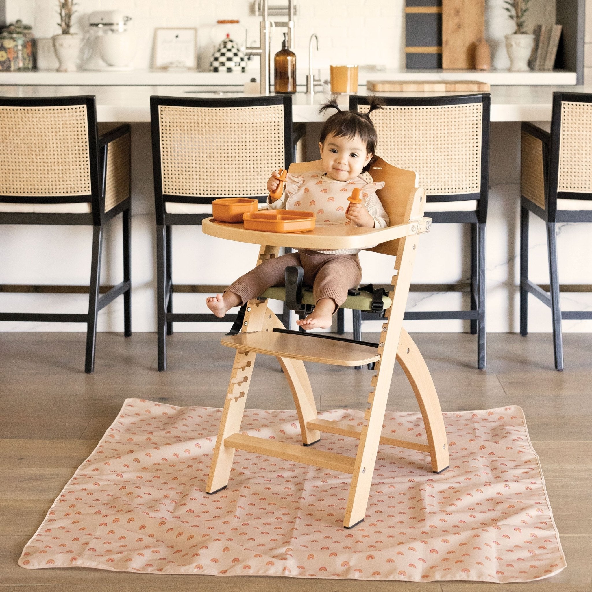 Tiny Twinkle - Mess - Proof Splat Mat for Mealtime and Playtime - Boho Rainbow
