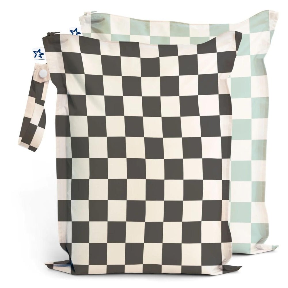 Tiny Twinkle - Mess - Proof Wet Bag 2 PK - Black & Sage Checkers