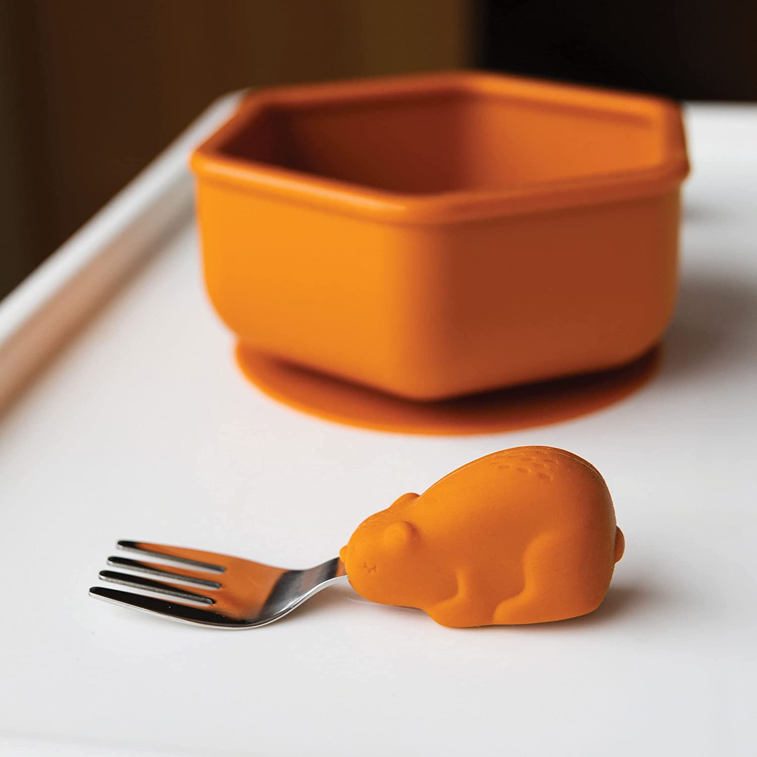 Tiny Twinkle - Silicone Stainless Steel Training Utensils - Cinnamon Bear