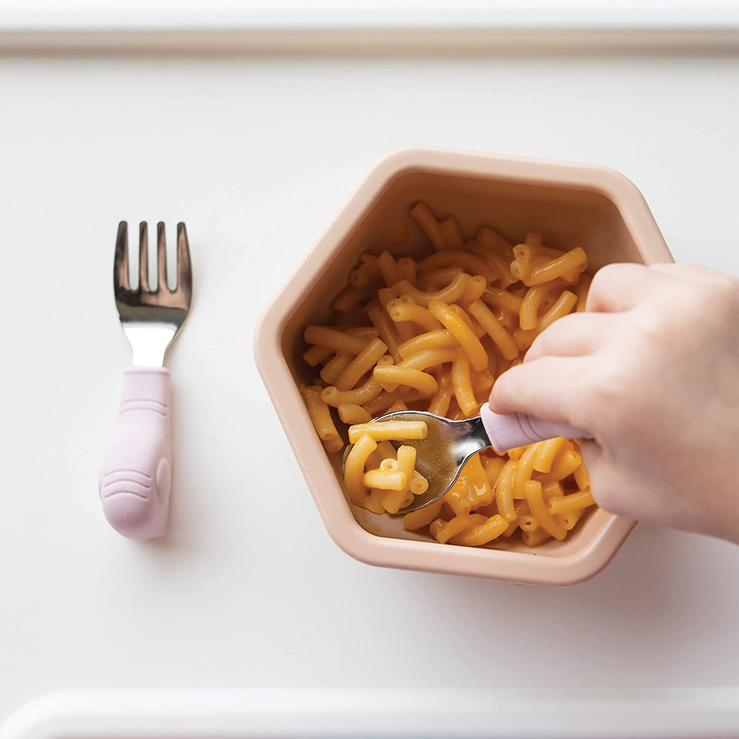 Tiny Twinkle - Silicone Stainless Steel Training Utensils - Pink Elephant