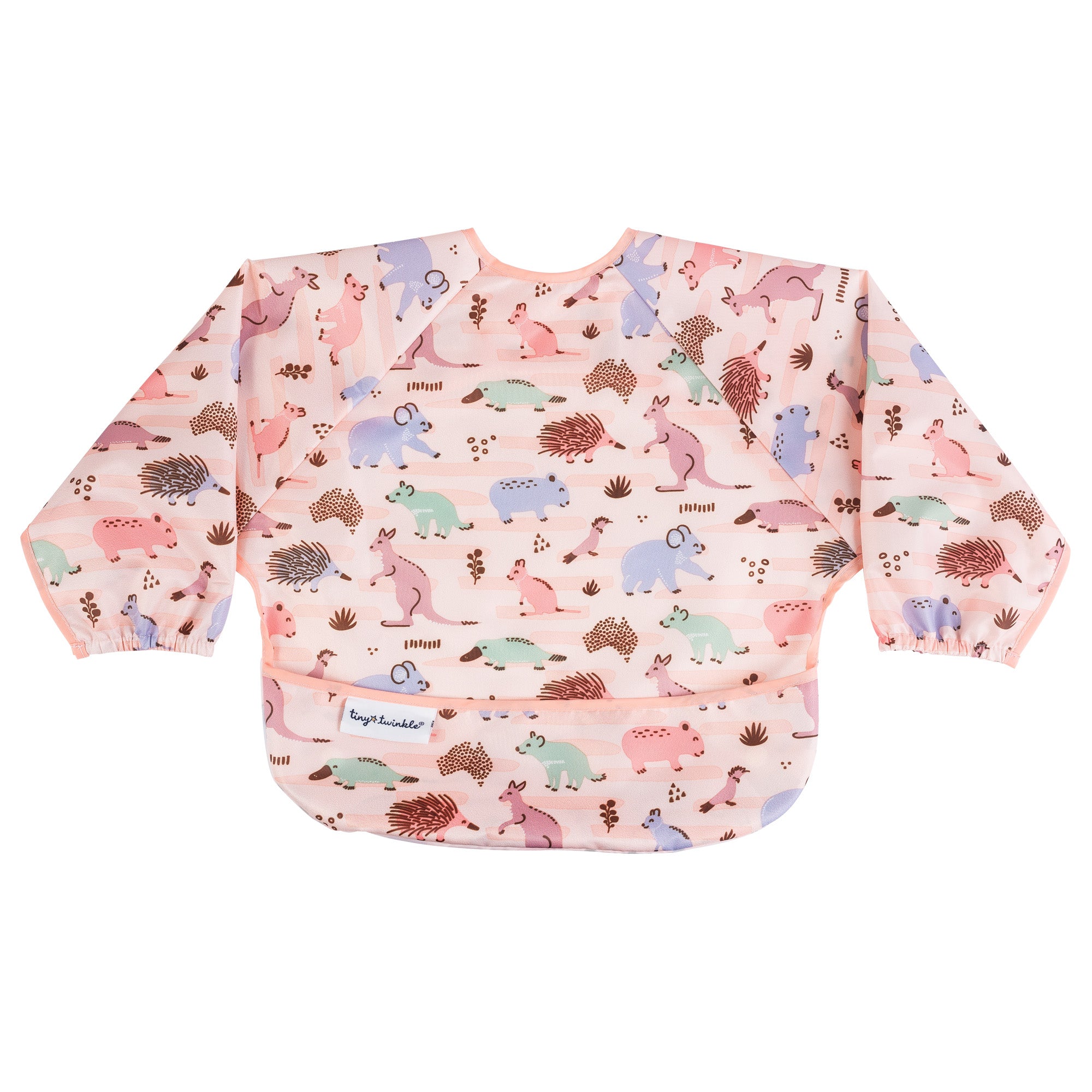 Tiny Twinkle - Mess Proof Long Sleeve Bibs - Aussie Animals Outback Pink