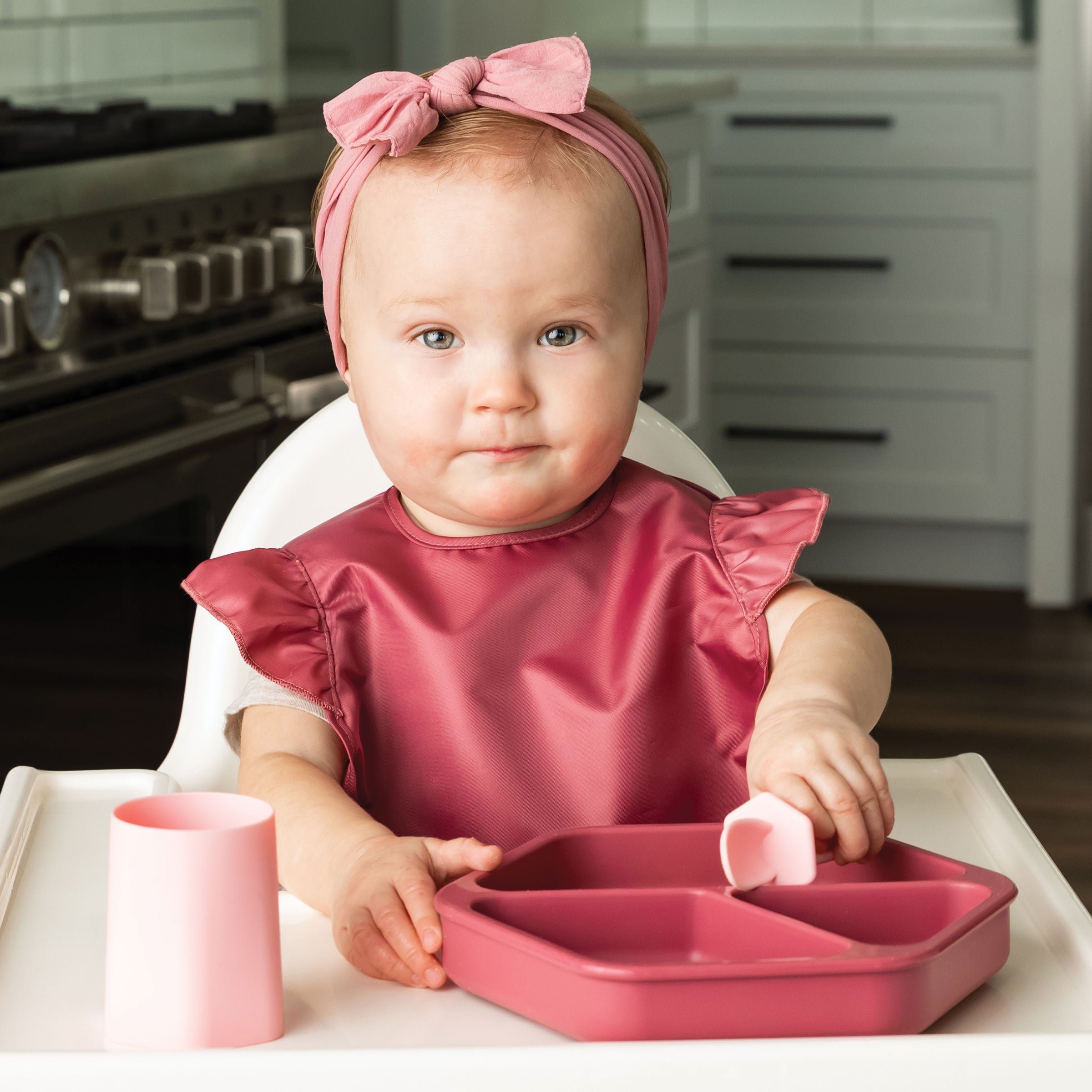 Tiny Twinkle - Silicone Plate and Lid Set - Burgundy