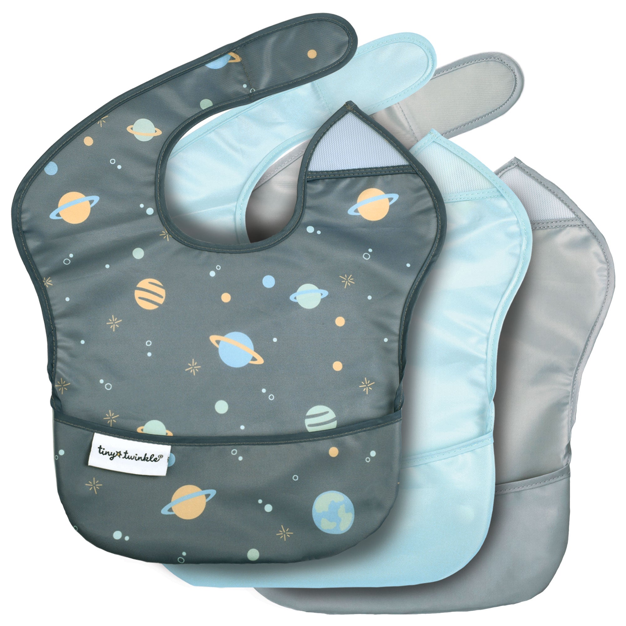 Tiny Twinkle - Mess-Proof Easy Bib 3 Pack - Space, Ice Blue, Grey