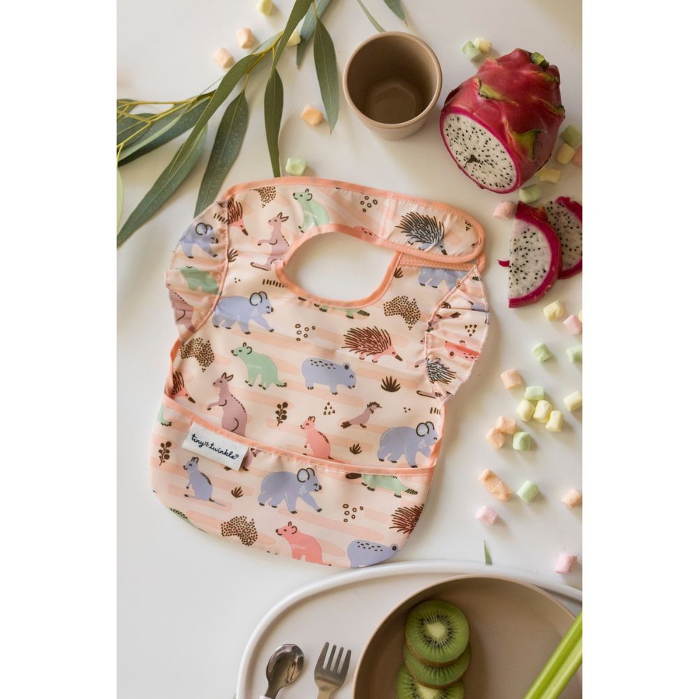 Tiny Twinkle - Mess-Proof Easy Bib - Aussie Animals Pink