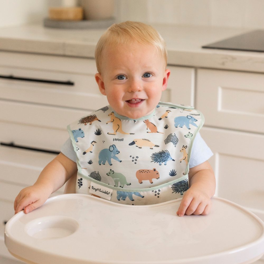 Tiny Twinkle - Mess-Proof Easy Bib - Aussie Animals Outback Sage