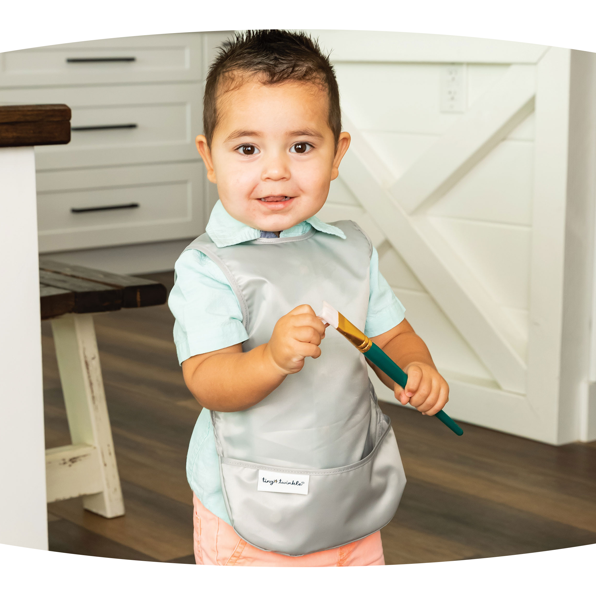 Tiny Twinkle - Mess-proof Apron Bib Set of 2 - Grey, Dark Blue