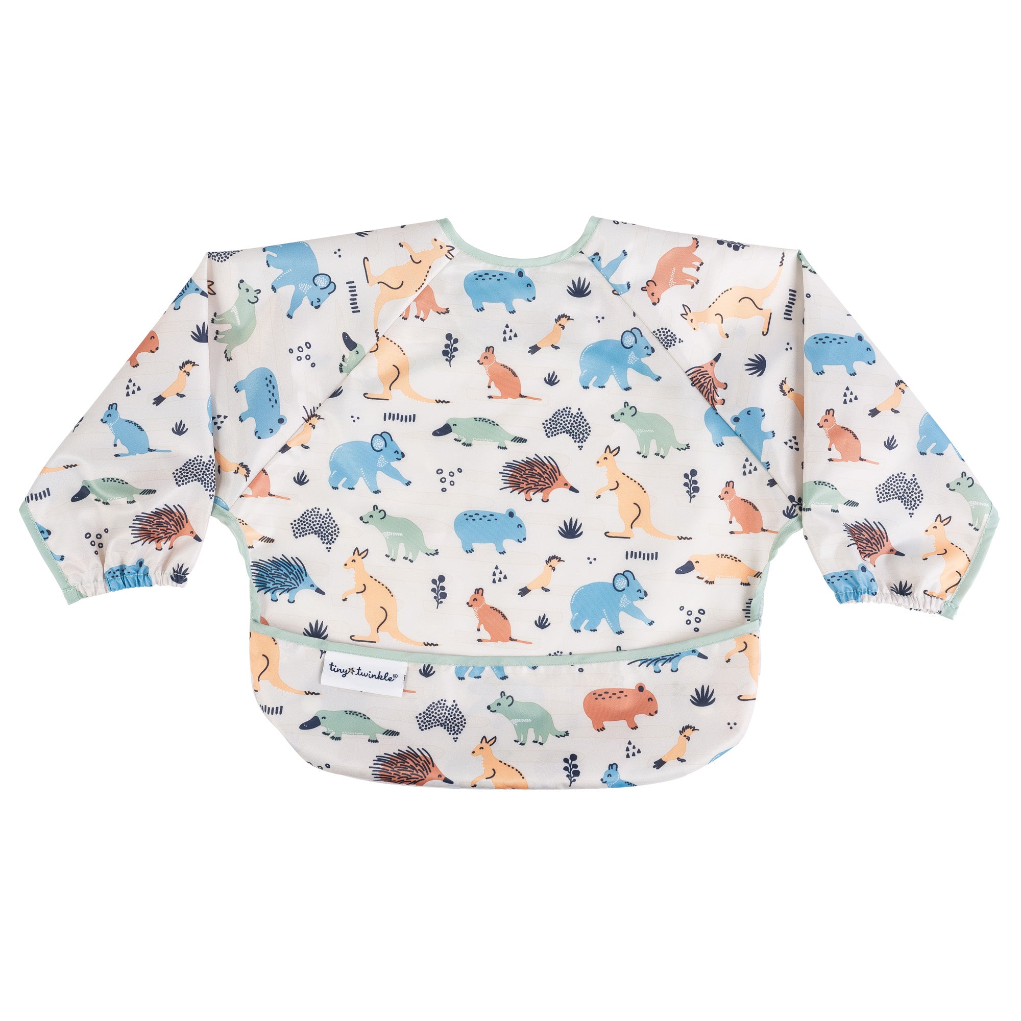 Tiny Twinkle - Mess-proof Long Sleeved Bib Aussie Animal Sage