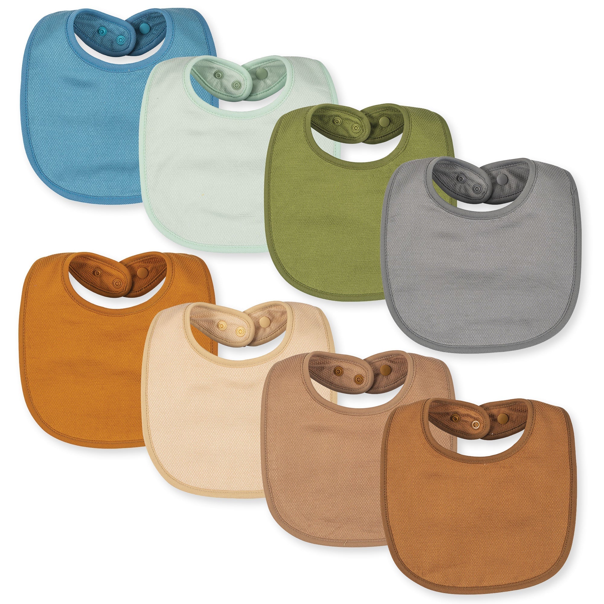 Tiny Twinkle - Kaffle® Feeder Bib 8 Pack - Blue, Olive Green, Grey & Brown Set