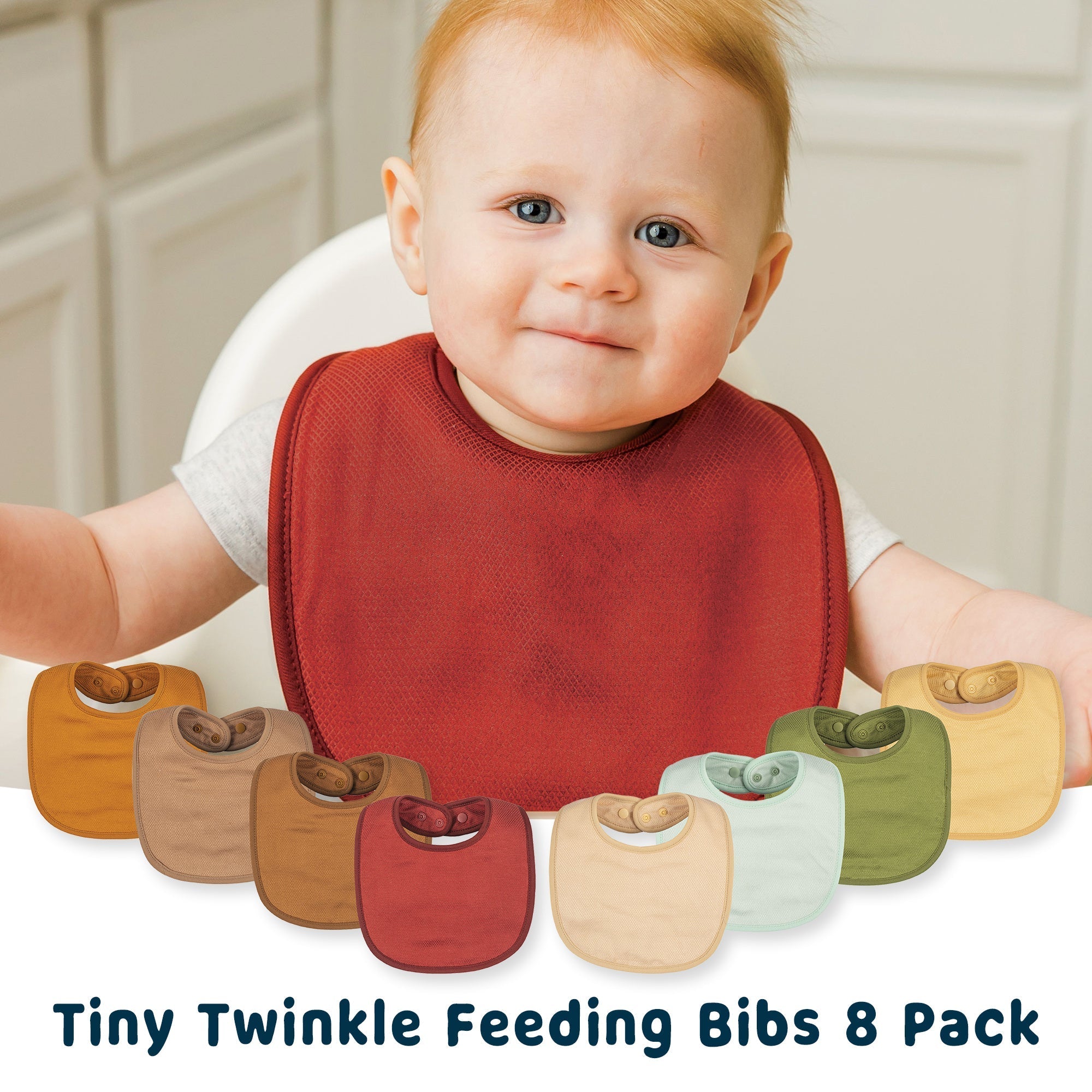 Tiny Twinkle - Kaffle® Feeder Bib 8 Pack - Brown, Burgundy, Pale Yellow & Olive Set