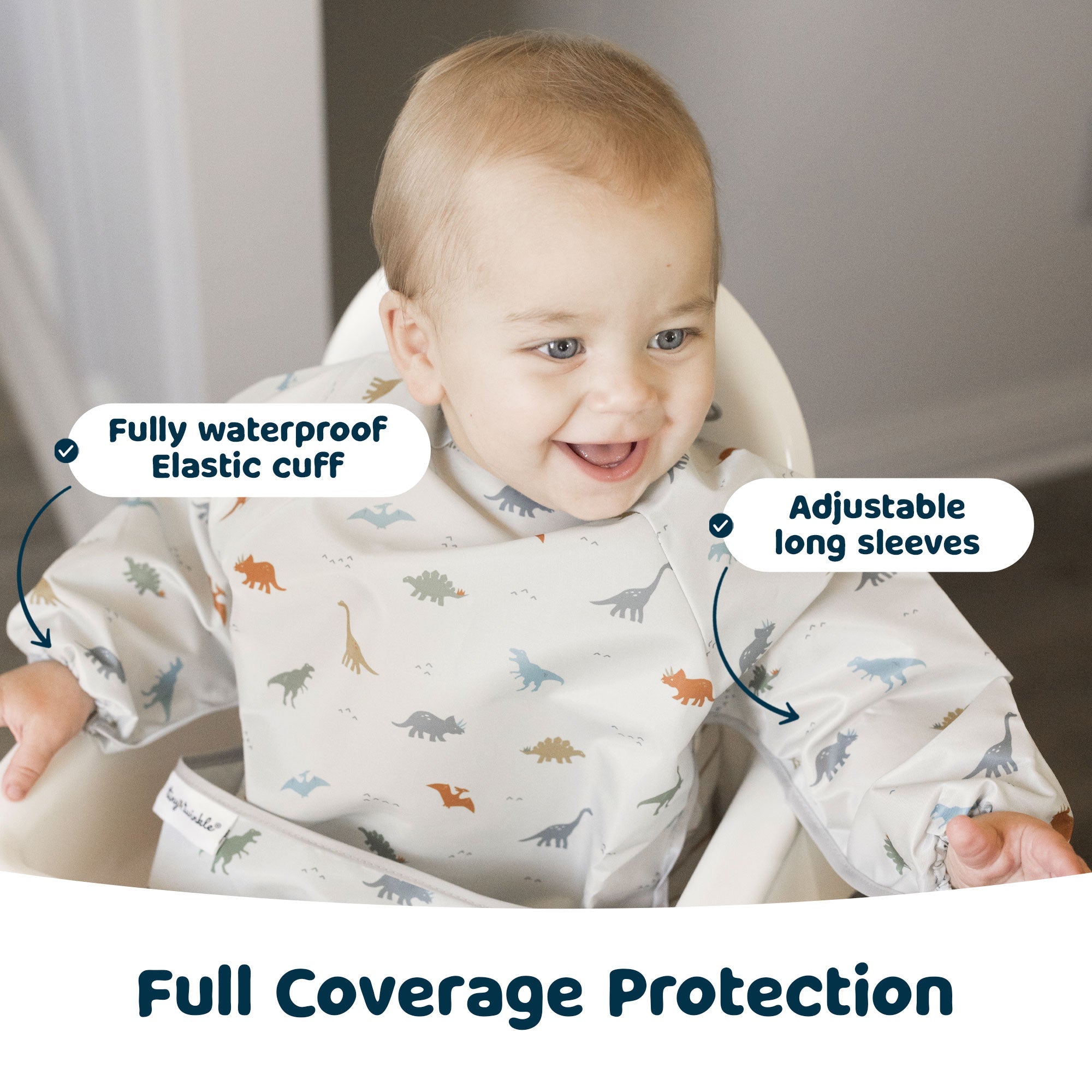 Tiny Twinkle - Mess - Proof Long Sleeve Bib - Dinosaur - Small/Large