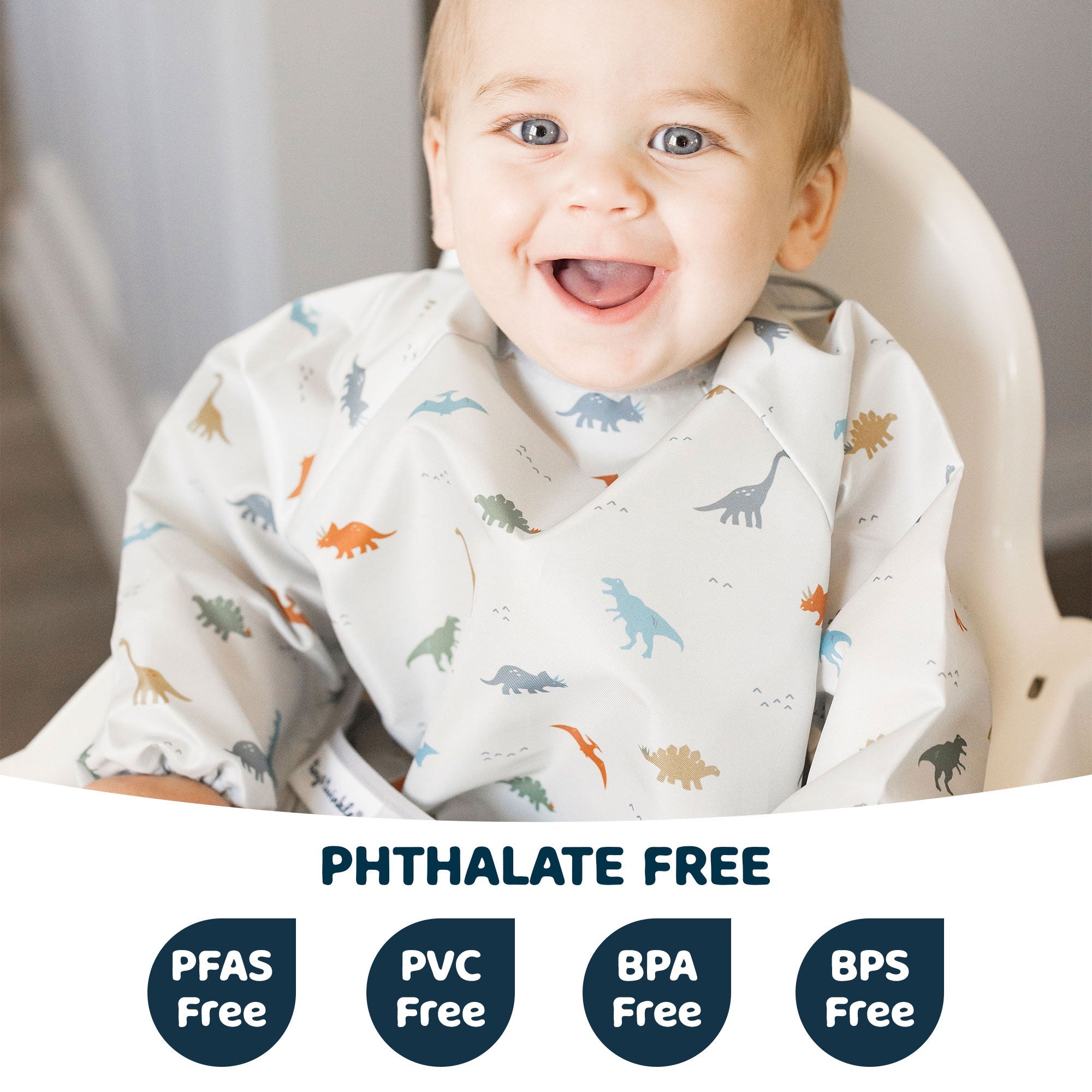 Tiny Twinkle - Mess - Proof Long Sleeve Bib - Dinosaur - Small/Large