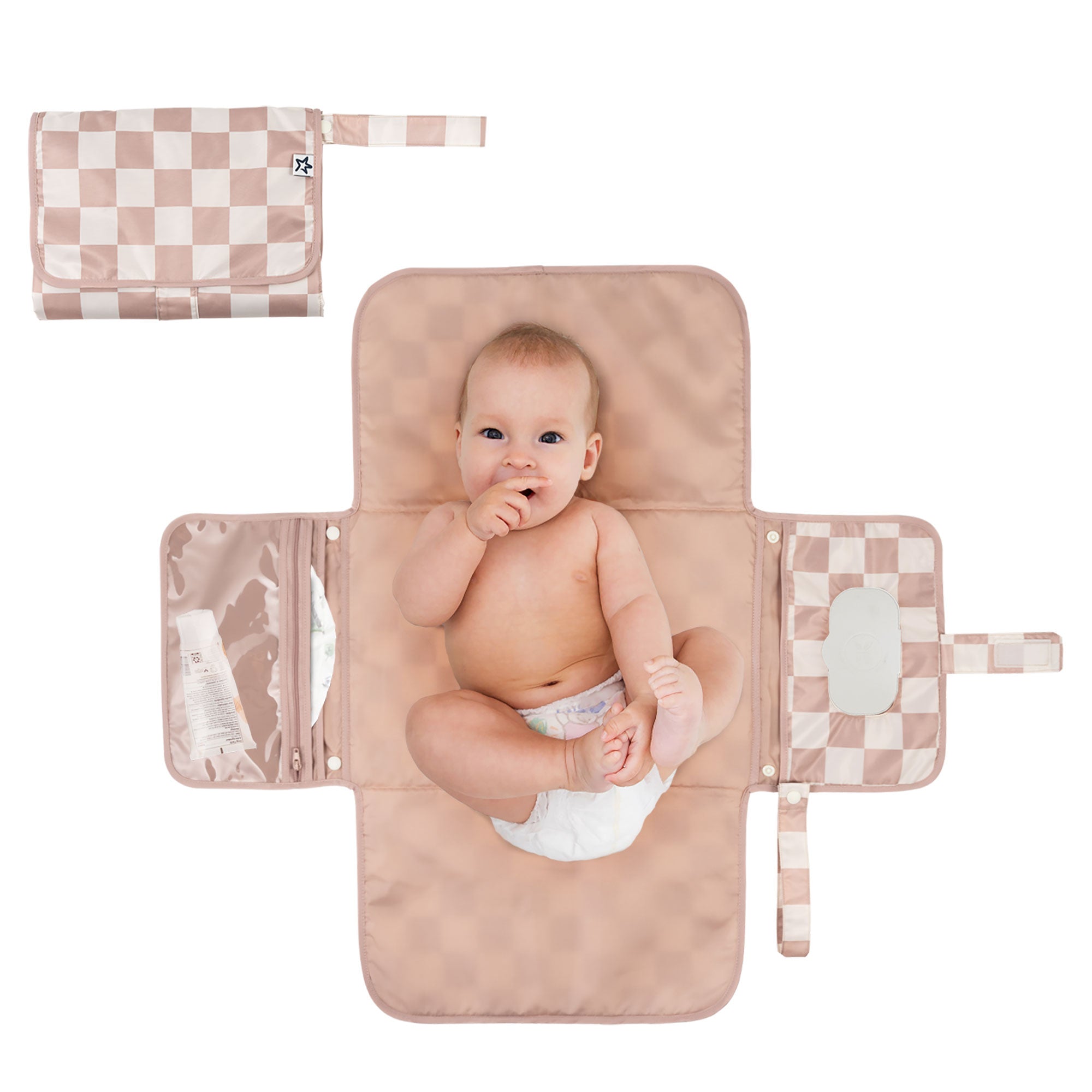 Tiny Twinkle - Mess - Proof Portable Nappy Changing Pad - Beige Checkers