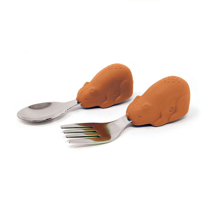 Tiny Twinkle - Silicone Stainless Training Utensils - Cinnamon Bear