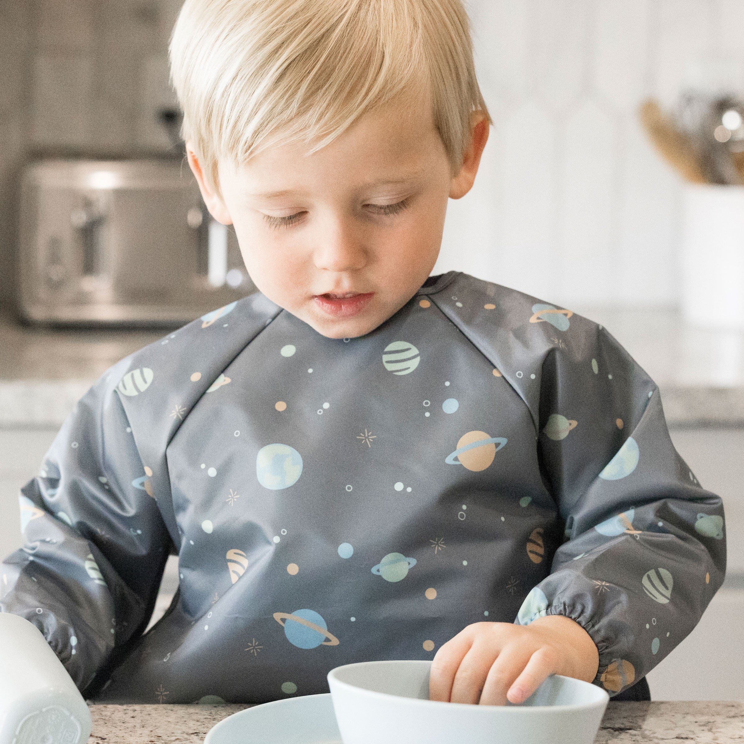 Tiny Twinkle - Mess-Proof Long Sleeve Bib - Space - Small/Large