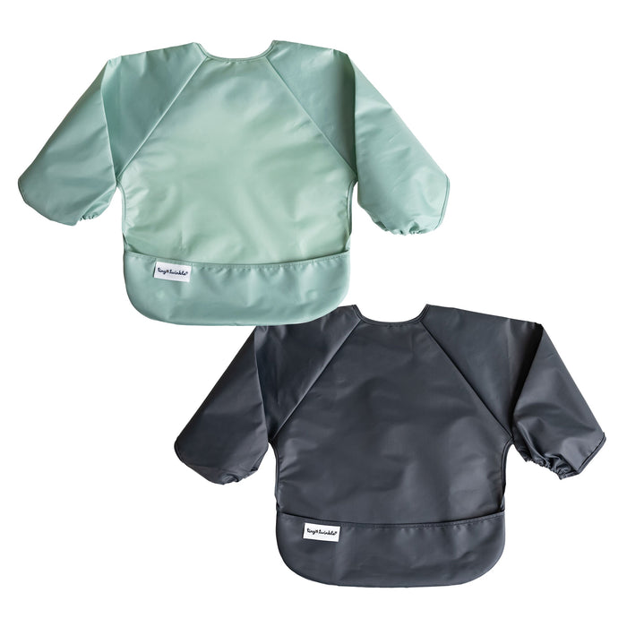 Tiny Twinkle - Mess-Proof Full Long Sleeve Bib 2 Pack - Sage, Charcoal - Small/Large