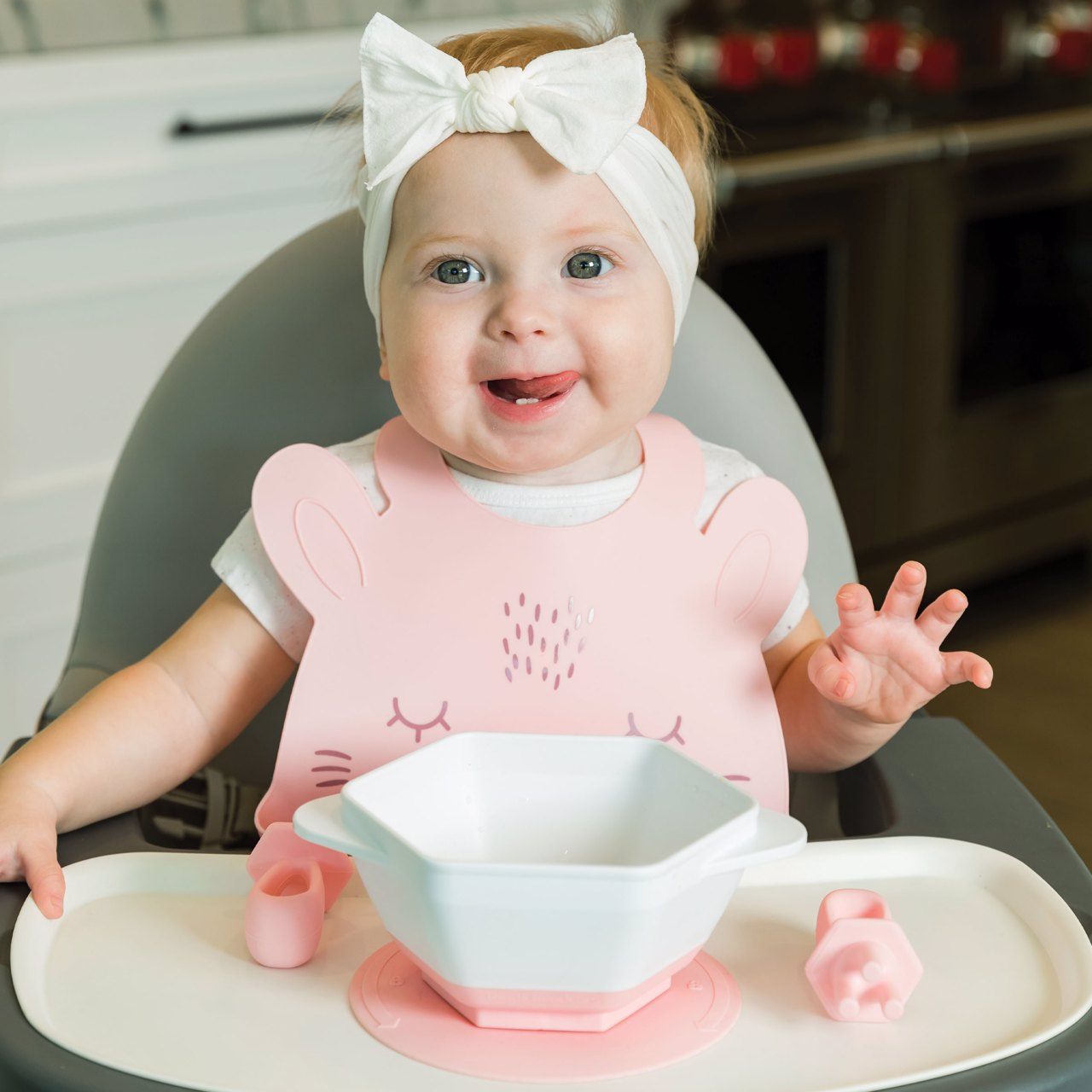 Tiny Twinkle - Silicone Roll-up Bib - Rose Bunny