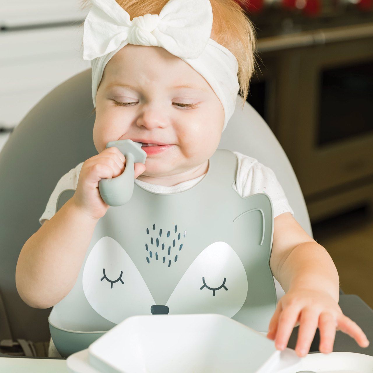 Tiny Twinkle - Silicone Roll-up Bib - Grey Fox