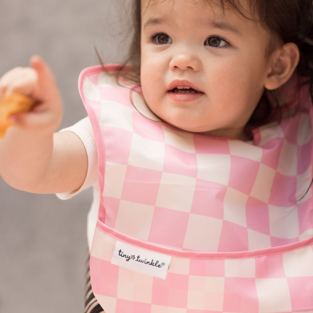 Tiny Twinkle - Mess - Proof Easy Bib - Pink Checkers