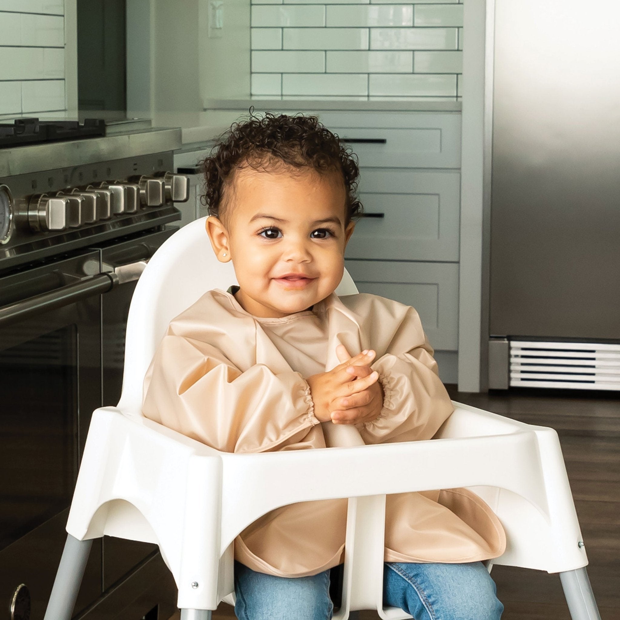 Tiny Twinkle - Mess - Proof Long Sleeve Bib 2 Pack - Sand, Cinnamon - Small/Large