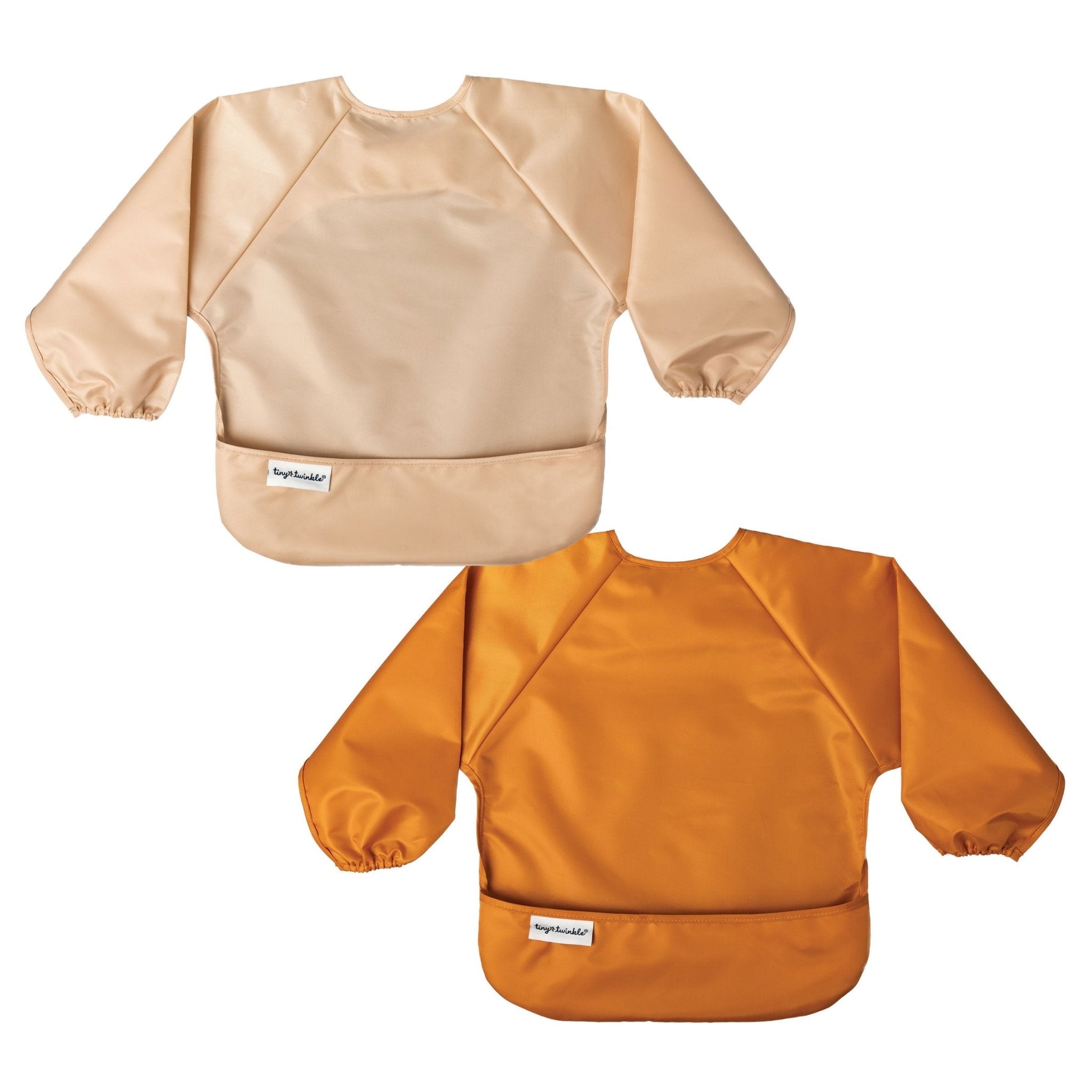 Tiny Twinkle - Mess - Proof Long Sleeve Bib 2 Pack - Sand, Cinnamon - Small/Large
