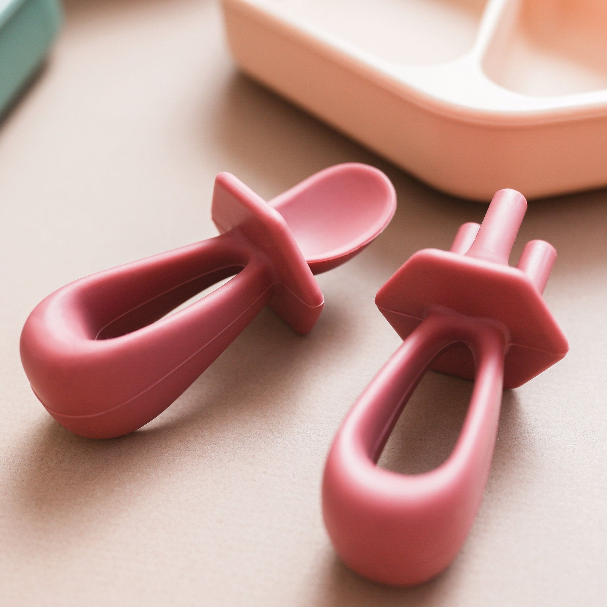 Tiny Twinkle - Silicone Training Utensils - Burgundy